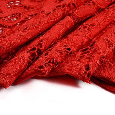 135CM Fancy Embroidered Fabric Hollow Lace Trim 3d Red Flowers Embroidery Guipure Lace Fabric