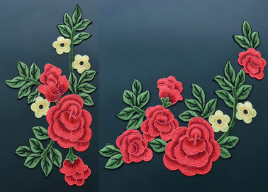 Colorful Polyester Neckline Embroidered Applique Patches / Large Embroidered Flower Patches