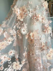 Luxury 3D Floral Beaded Bridal Lace Fabric , Scalloped Edge Wedding Gown Lace Fabric