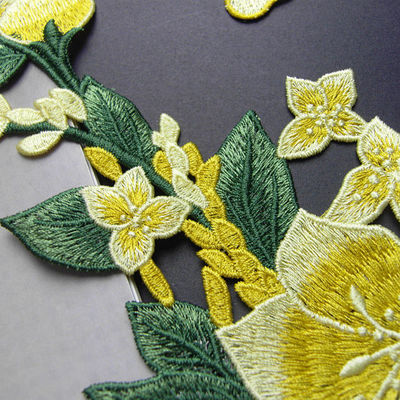 Yellow Flower Sew On Embroidered Patches Lace Appliques For Clothing