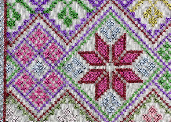Multi Colored Cross - Stitched Embroidery Lace Fabric
