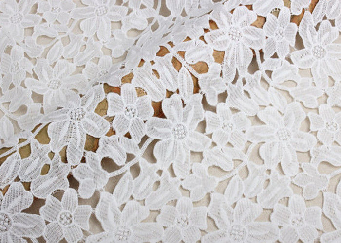 Ivory Guipure Cotton Stretch Lace Fabric By The Yard With 3D Flower Design